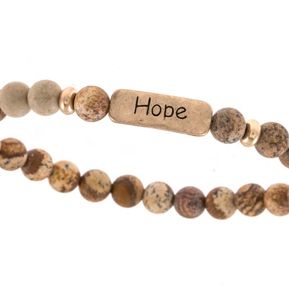 Jasper brown “Hope” etched beaded bracelet - Picture 2 of 3